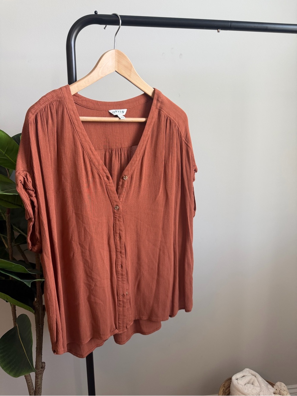 Orvis Burnt Orange Button-Front Women's Blouse